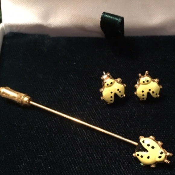 Jewelry - Vintage lucky ladybug brooch and earrings